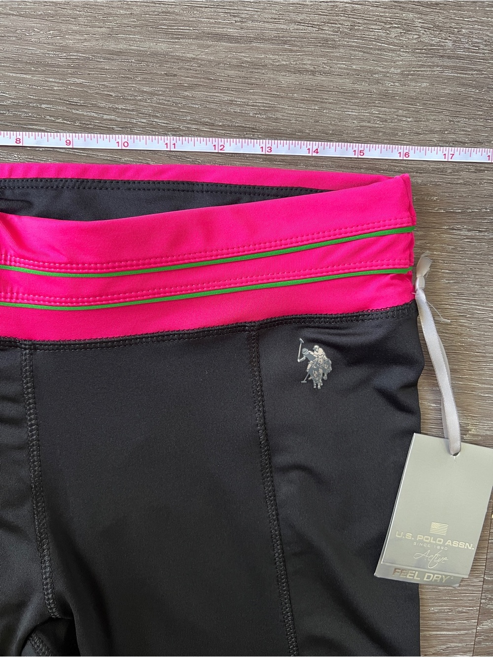 NWT U.S. Polo Assn Active Capri Leggings L Black Pink Workout Zip Hem - Picture 12 of 14